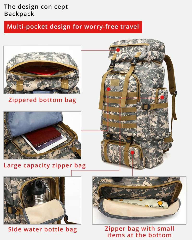 Waterproof Camouflage Backpack - 60L